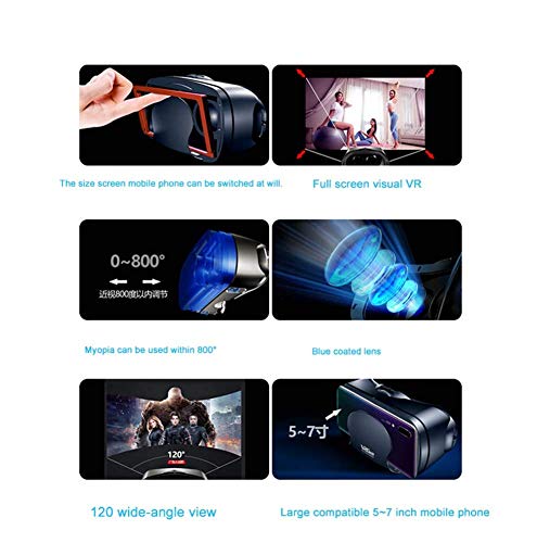 Gafas VR de Realidad Virtual,3D VR Gafas con Remoto Controlador, para Juegos Visión Panorámico Immersivo para iPhon X/7/ 7plus /6s 6/Plus, Galaxy s8/ s7 con Pantalla de 5,0 a 7,0 Pulgadas