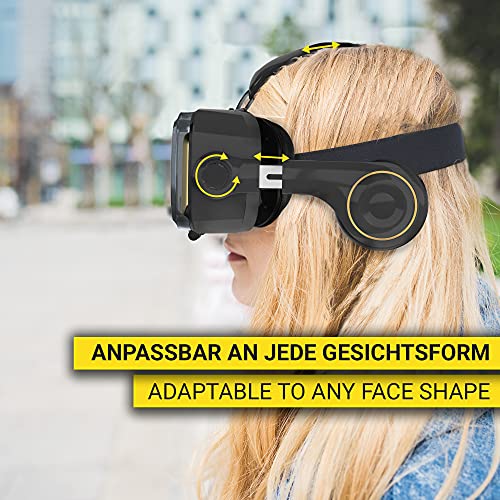 Gafas VR VR-Shark X4 - VR-Box/VR-Headset para 4,7-6,1 Smartphones | Comp. para Samsung, Lumia, LG, Moto, HTC, Huawei, Sony Incl. Auriculares + QR Codes [FOV 120° | Android]