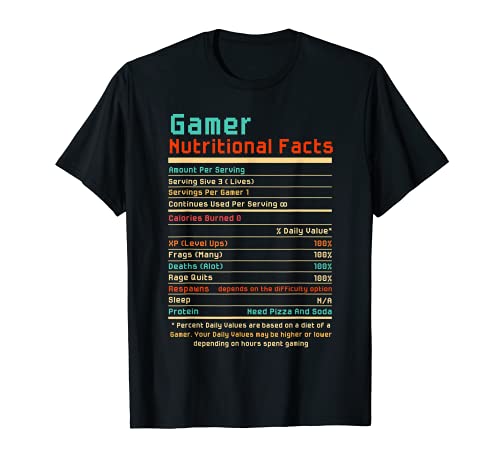 Gamer Información nutricional Regalos para Teen Boys Video Games Camiseta