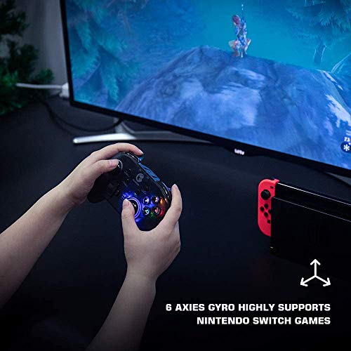 GameSir T4 pro Controlador inalámbrico de juegos Bluetooth para Windows 7 8 10 PC / iOS / teléfono Android / Nintendo Switch, joystick móvil recargable Gamepad para juegos MFi, retroiluminación LED