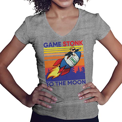 GameStop To The Moon Game Vintage Camisa Gris de Cuello en V para Mujer Size XXL