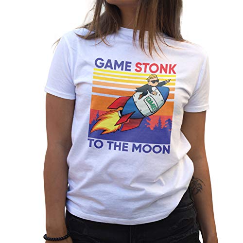 GameStop To The Moon Game Vintage Camiseta de Mujer Blanca Size M
