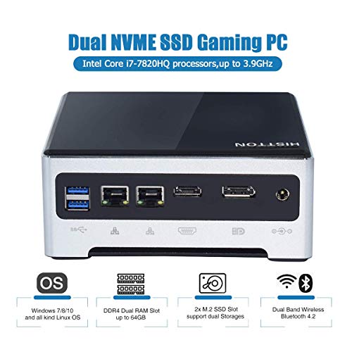Gaming Mini PC, 32GB DDR4 512GB SSD, Windows 10 Pro 64 bit, Core i7-7820HQ, 4K@60Hz HD Graphics 630 Desktop Computer,M2 WiFi/BT 4.2