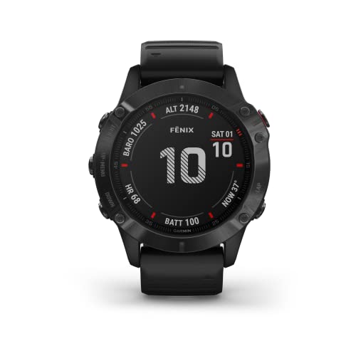 Garmin Fenix ​​6X Pro - Reloj GPS multideporte definitivo 51mm, funciones de mapeo, música, monitoreo de ritmo ajustado por grado y sensores de pulso, negro con banda negra