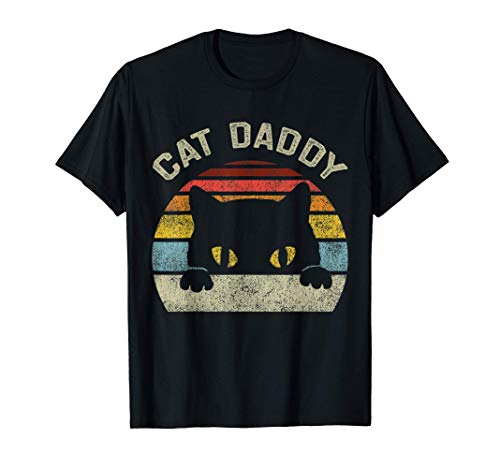 Gato Papá Hombres Vintage Retro Negro Papá Día De Los Padres Camiseta