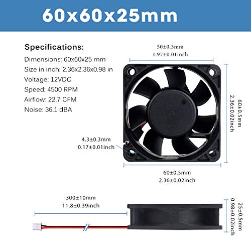 GDSTIME Ventilador de refrigeración de 60 mm DC 12 V carcasa enfriador de ventilador de doble rodamiento de bolas, carcasa de PC sin escobillas para PC 60 x 25 mm