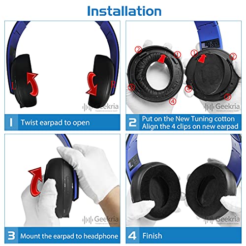 Geekria Earpad + Headband Compatible con Sony Playstation Gold Wireless/S4/PS3/PSV Auriculares Reemplazo de Almohadillas/Piezas de reparación de la Cubierta del Auricular (Black/Blue)