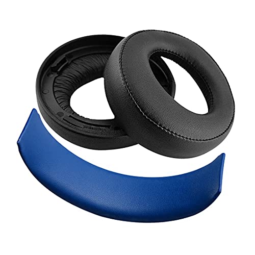 Geekria Earpad + Headband Compatible con Sony Playstation Gold Wireless/S4/PS3/PSV Auriculares Reemplazo de Almohadillas/Piezas de reparación de la Cubierta del Auricular (Black/Blue)