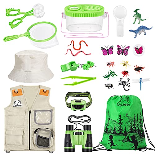 Gemeer Kit de Aventuras al Aire Libre, 26 Kits de Captura de Insectos, Kits de Aventuras al Aire Libre para niños, Kits de Ropa de Aventura, Juegos educativos, Juguetes de Aventura (Verde)