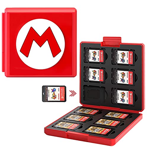 Genrics Funda de Juegos Compatible con Nintendo Switch con 12 Ranuras para Almacenamiento de Tarjetas de Juego y 12 Ranuras para Tarjetas SD, Estuche para Nintendo Switch Lite NS (Rojo M)