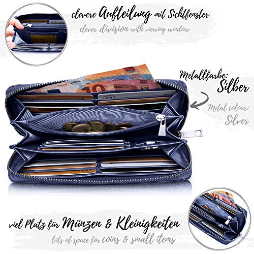 GenTo® Milan - Gran Billetera para Damas con protección RFID y NFC - Billetera XL con Muchos Compartimentos - Regalo para Damas