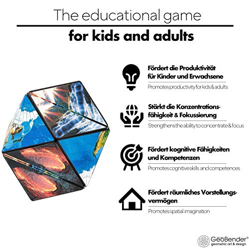 GeoBender - Cubo magnetico 3D 1 x World con 104 variaciones - Juguete antiestres de Rompecabezas para niños y Adultos - Juegos de Puzzle de Paciencia Creativo - Infintiy Cube de Jugar de Aprendizaje