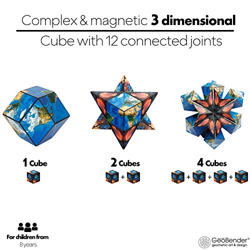 GeoBender - Cubo magnetico 3D 1 x World con 104 variaciones - Juguete antiestres de Rompecabezas para niños y Adultos - Juegos de Puzzle de Paciencia Creativo - Infintiy Cube de Jugar de Aprendizaje