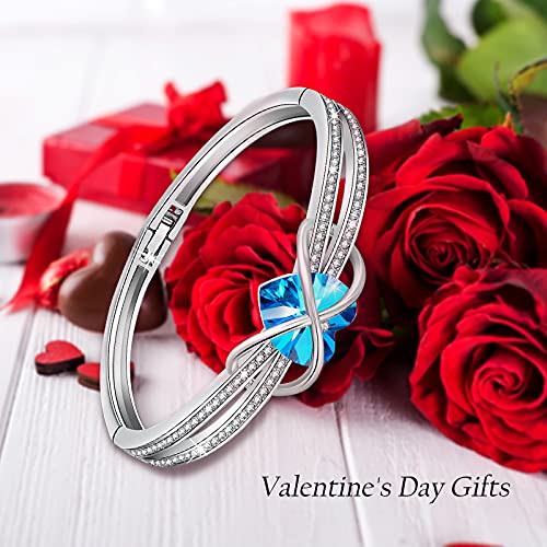 George Smit - Pulsera clásica de plata para mujer, oro rosa con cristal, pulsera de cumpleaños para mujer y mamá, Crystal,