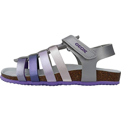 Geox J NEW SANDAL ALOHA G Sandalias Con Punta Abierta Niñas, Plateado (Silver/Lilac), 38 EU