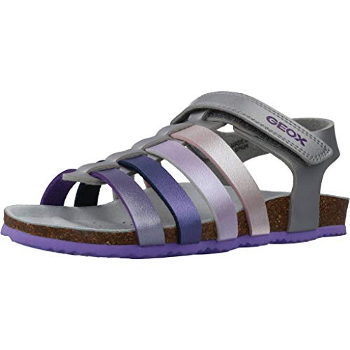 Geox J NEW SANDAL ALOHA G Sandalias Con Punta Abierta Niñas, Plateado (Silver/Lilac), 38 EU