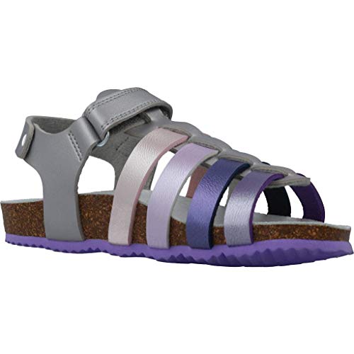 Geox J NEW SANDAL ALOHA G Sandalias Con Punta Abierta Niñas, Plateado (Silver/Lilac), 38 EU