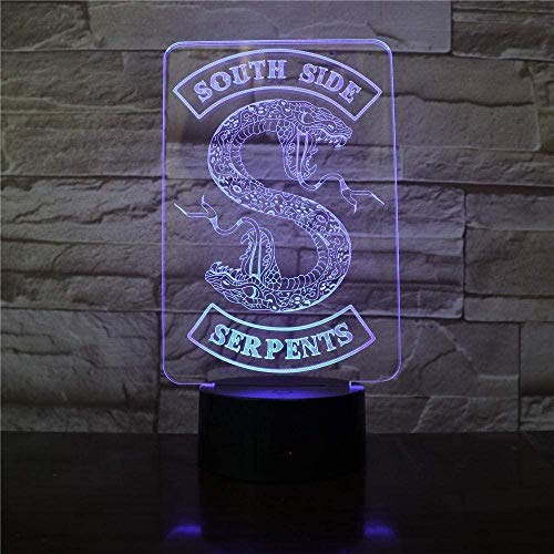 GEZHF 3D dight Light Southside Serpents Badges Riverdale Snake Logo 3D LED Noche Luz Decoración Signo Cosas Riverdale Accesorios Lámpara de Mesa Color Regalo