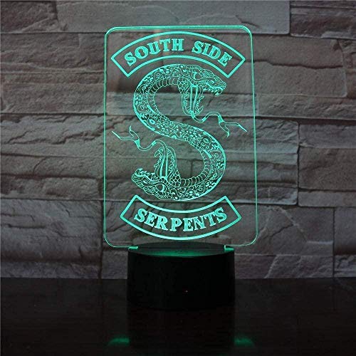 GEZHF 3D dight Light Southside Serpents Badges Riverdale Snake Logo 3D LED Noche Luz Decoración Signo Cosas Riverdale Accesorios Lámpara de Mesa Color Regalo