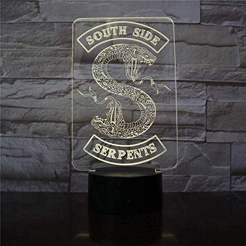 GEZHF 3D dight Light Southside Serpents Badges Riverdale Snake Logo 3D LED Noche Luz Decoración Signo Cosas Riverdale Accesorios Lámpara de Mesa Color Regalo