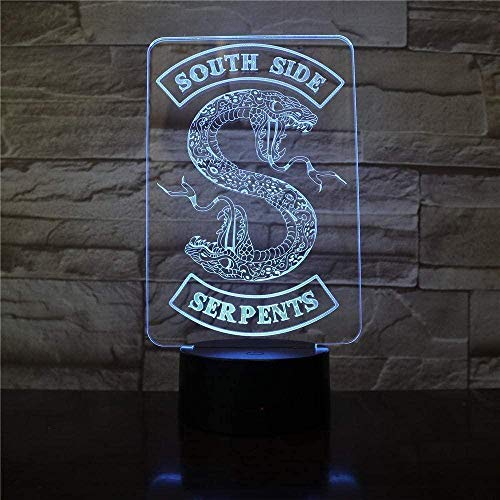 GEZHF 3D dight Light Southside Serpents Badges Riverdale Snake Logo 3D LED Noche Luz Decoración Signo Cosas Riverdale Accesorios Lámpara de Mesa Color Regalo