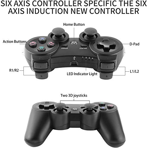 Gezimetie mando Inalámbrico para PS3, controlador inalámbrico Six-Axis y Doble Vibración, Bluetooth mando con cable de carga para mando de PS3