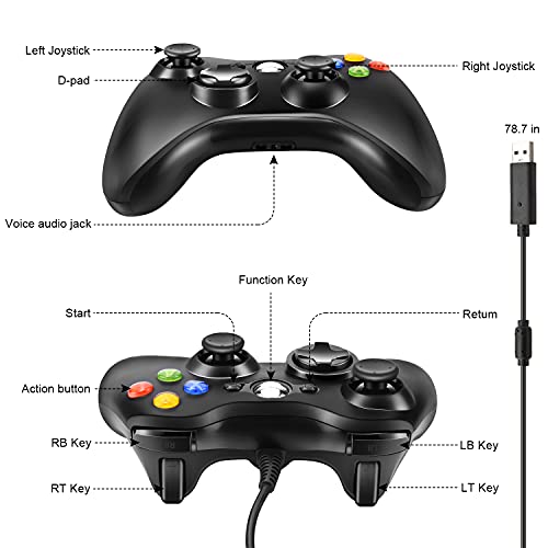 Gezimetie Xbox 360 Mando de Gamepad, USB Wired Controlador de Xbox 360 con Vibración, Controlador de Gamepad para Xbox 360/Xbox 360 Slim Mando para PC (Windows 7/8/8.1/10/XP/Vista)