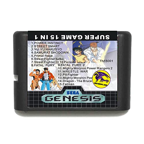 GF Super Juego 15 en 1 con Caja de Venta al por Menor 16bit Maryland Tarjeta de Juego Apta for Sega Mega Drive/Genesis GJF (Color : US Cover)