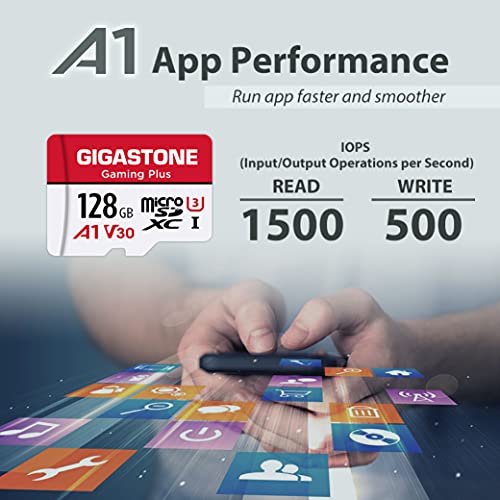 Gigastone 128GB Tarjeta de Memoria Micro SD, Gaming Plus, Compatible con Nintendo Switch, Alta Velocidad 100MB/s, Grabación de Video 4K, Micro SDXC UHS-I A1 Clase 10, con Adaptador