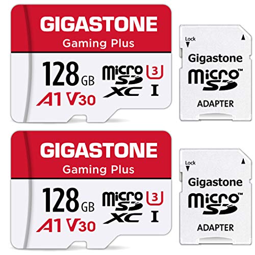 Gigastone 128GB Tarjeta de Memoria Micro SD, Paquete de 2 con Adaptador, Gaming, A1, U3 C10 Clase 10 100MB / s, Full HD Disponible, Tarjeta de Memoria Micro SDXC UHS-I