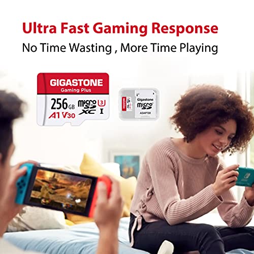 Gigastone 256GB Tarjeta de Memoria Micro SD, Gaming Plus, Compatible con Nintendo Switch, Alta Velocidad 100 MB/s, Grabación de Video 4K, Micro SDXC UHS-I A1 Clase 10, con Adaptador