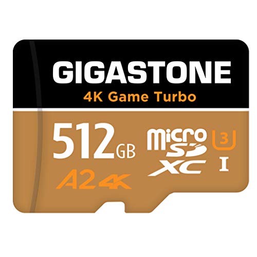 Gigastone 512GB Tarjeta de Memoria Micro SD, Vídeo 4K UHD Game Turbo, Ejecutar Aplicación A2, Nintendo Switch, 100MB/80/s Lec/Esc, UHS-I U3 C10