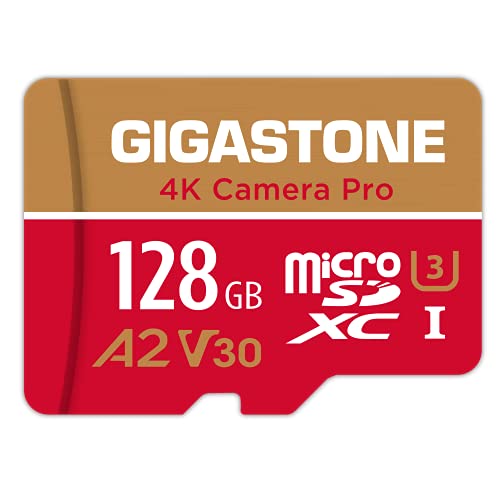 Gigastone Tarjeta Micro SD 128GB, Grabación de 4K Video para GoPro, Cámara de Acción, dji, Drone, Nintendo-Switch, 100/50MB/s Lec/Esc, UHS -I U3 A2 V30 C10