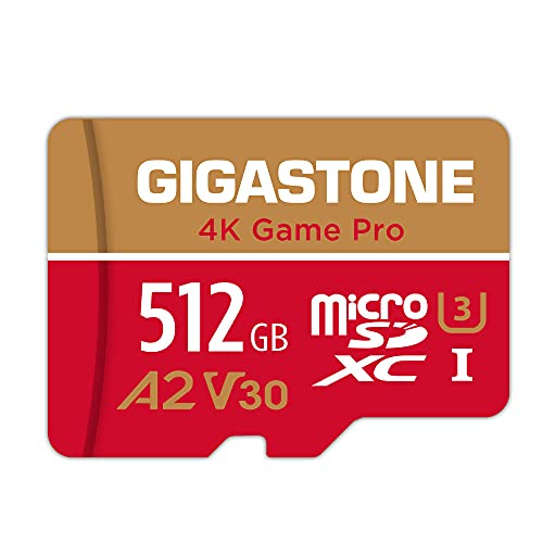 Gigastone Tarjeta Micro SD 512GB, Game Pro para Nintendo-Switch, GoPro, Cámara de Acción, dji, 4K UHD Video, 100/80MB/s Lec/Esc, UHS -I U3 A2 V30 C10