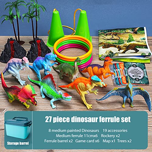 Gintdinpu Juego Combinado de Lanzamiento de Anillos de Conos de plástico de 27 Piezas, Juegos de Carnaval al Aire Libre para niños, Adultos, Fiesta de cumpleaños, Dinosaurios, Juegos de Patio Trasero