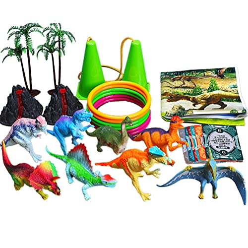 Gintdinpu Juego Combinado de Lanzamiento de Anillos de Conos de plástico de 27 Piezas, Juegos de Carnaval al Aire Libre para niños, Adultos, Fiesta de cumpleaños, Dinosaurios, Juegos de Patio Trasero