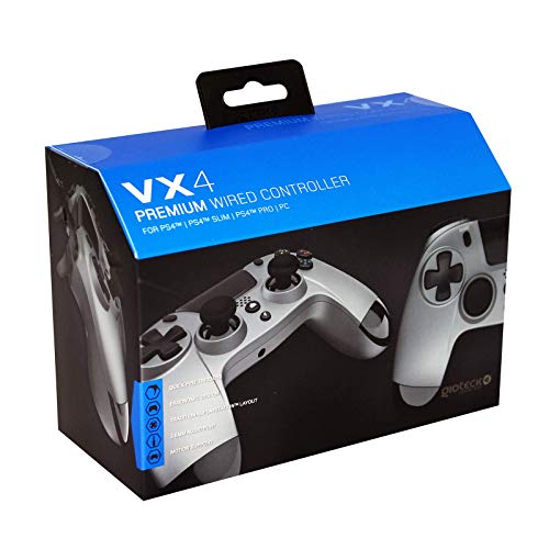 Gioteck - VX4 - Mando PS4 Wired, Controlador Cableado para la Playstation 4, 3,5 mm Puerto de Audio, Soporta vibraciones y movimientos, Compatible con PS4 y PC Titanium (Windows 8.1), gris
