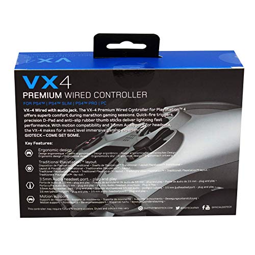 Gioteck - VX4 - Mando PS4 Wired, Controlador Cableado para la Playstation 4, 3,5 mm Puerto de Audio, Soporta vibraciones y movimientos, Compatible con PS4 y PC Titanium (Windows 8.1), gris