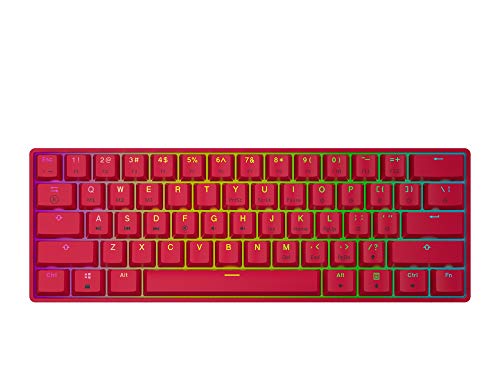 GK61 Teclado mecánico para juegos - 61 teclas multicolor RGB iluminado LED retroiluminado con cable programable para PC/Mac Gamer (Gateron óptico rojo, rojo)