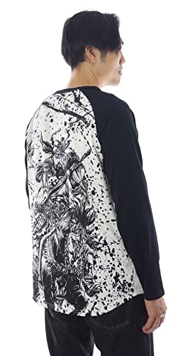 GMYG Dios Chino de la Guerra Guan YU 关羽 Diseño Mix Tres Reinos Heros 100% Algodón Pesado Camiseta de Manga Larga Béisbol Raglán para Hombre t-Shirt(XL,Negro/Blanco)