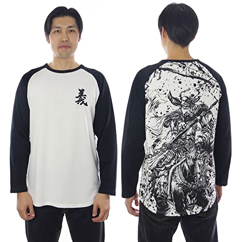 GMYG Dios Chino de la Guerra Guan YU 关羽 Diseño Mix Tres Reinos Heros 100% Algodón Pesado Camiseta de Manga Larga Béisbol Raglán para Hombre t-Shirt(XL,Negro/Blanco)