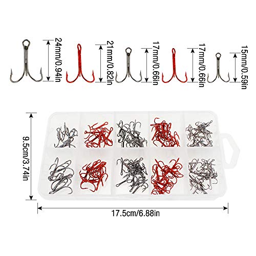 Gobesty Anzuelo de Pesca de Acero de Alto Carbono, 130 Piezas Anzuelo Triple de púas, Anzuelos triples de Pesca de mar con Caja de Gancho, Anzuelo Triple para Pesca Ligera
