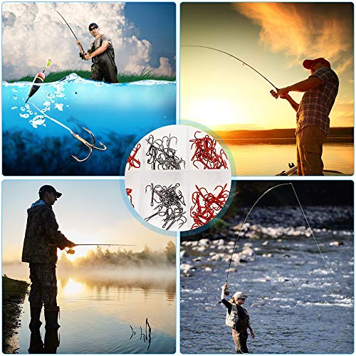 Gobesty Anzuelo de Pesca de Acero de Alto Carbono, 130 Piezas Anzuelo Triple de púas, Anzuelos triples de Pesca de mar con Caja de Gancho, Anzuelo Triple para Pesca Ligera