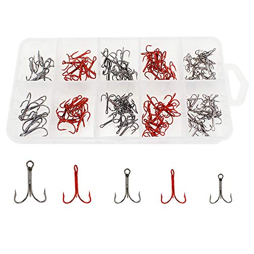 Gobesty Anzuelo de Pesca de Acero de Alto Carbono, 130 Piezas Anzuelo Triple de púas, Anzuelos triples de Pesca de mar con Caja de Gancho, Anzuelo Triple para Pesca Ligera