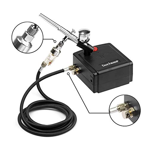 Gocheer Mini Aerógrafo Set, Aerógrafo Dual Action para Maquillaje, Pintura, Modelado, Manualidades, Manicuras, Tatuajes, Decoración de Pasteles, Compresor de Aire con Apagado Automático Función