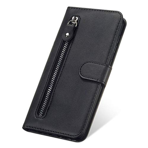 GOGME Funda para Motorola Moto E7 Plus /Moto G9 Play Cartera con Cremallera, Suave PU Cuero Flip Carcasa con Soporte/Tapa Tarjetas, Ultrafino Cubierta Magnética para Motorola Moto E7 Plus, Negro