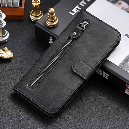 GOGME Funda para Motorola Moto E7 Plus /Moto G9 Play Cartera con Cremallera, Suave PU Cuero Flip Carcasa con Soporte/Tapa Tarjetas, Ultrafino Cubierta Magnética para Motorola Moto E7 Plus, Negro