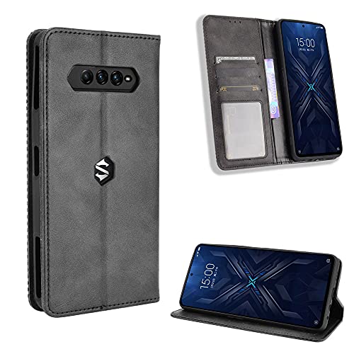 GOGME Leather Folio Funda para Xiaomi Black Shark 4/Shark 4 Pro Funda, Flip Wallet Carcasa Tipo Libro Protector Magnético y Plegable de PU + TPU Soporte de Ranuras para Tarjetas, Negro