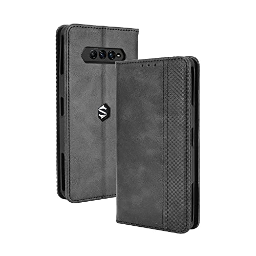 GOGME Leather Folio Funda para Xiaomi Black Shark 4/Shark 4 Pro Funda, Flip Wallet Carcasa Tipo Libro Protector Magnético y Plegable de PU + TPU Soporte de Ranuras para Tarjetas, Negro