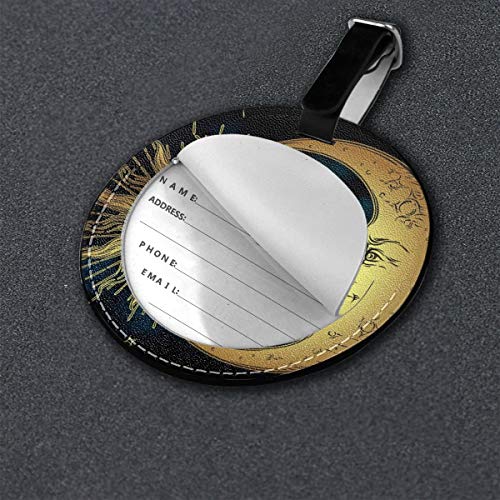 Golden Sun Moon and Stars - Juego de etiquetas para maleta de piel personalizada, accesorios de viaje, etiquetas redondas para equipaje Negro Negro 2 PC